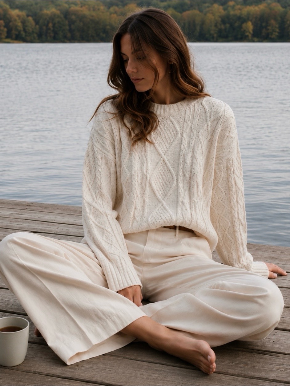 Nwt Beach Riot Callie Cable Knit Sweater Cream Oversized Pullover Small